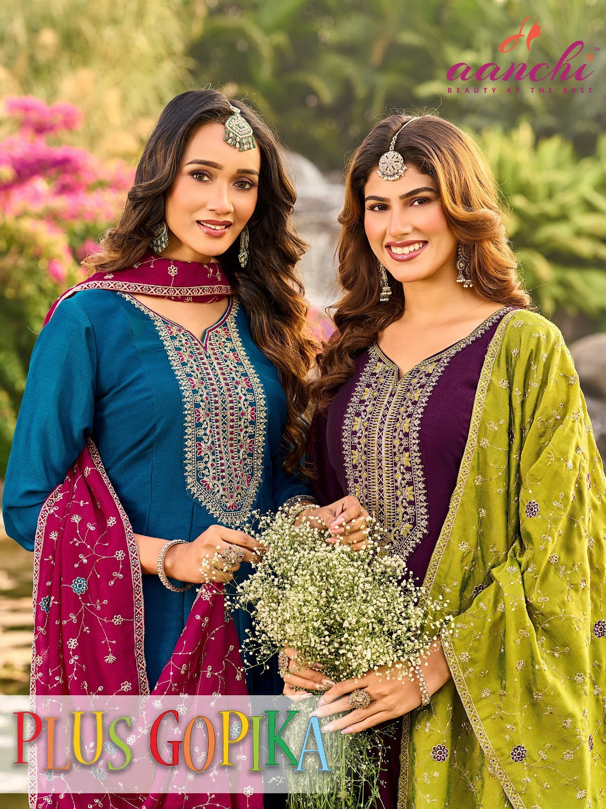Plus Gopika Aanchi Vichitra Silk Readymade Anarkali Suits Wholesaler Gujarat