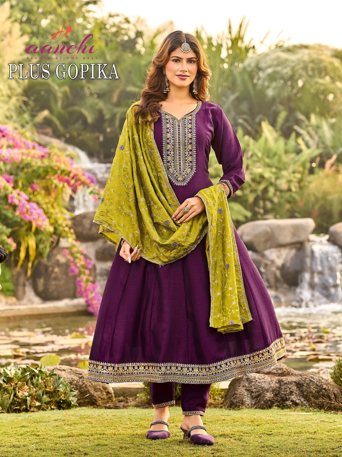 Plus Gopika Aanchi Vichitra Silk Readymade Anarkali Suits Wholesaler Gujarat