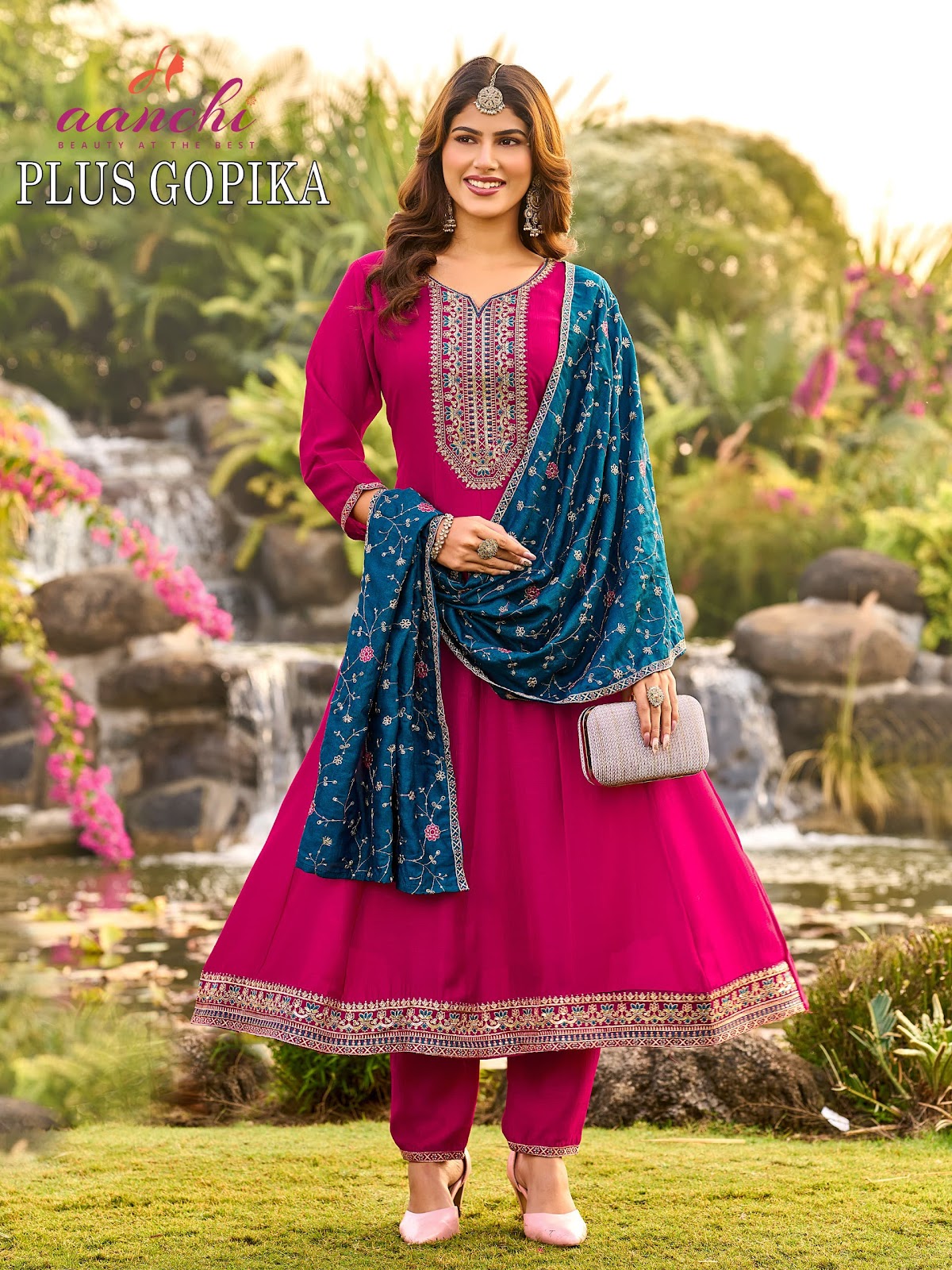 Plus Gopika Aanchi Vichitra Silk Readymade Anarkali Suits Wholesaler Gujarat