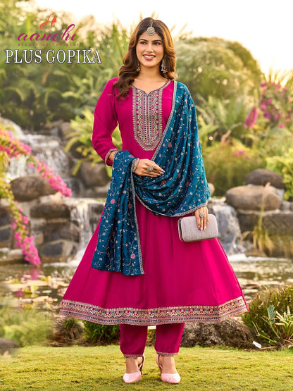 Plus Gopika Aanchi Vichitra Silk Readymade Anarkali Suits Wholesaler Gujarat