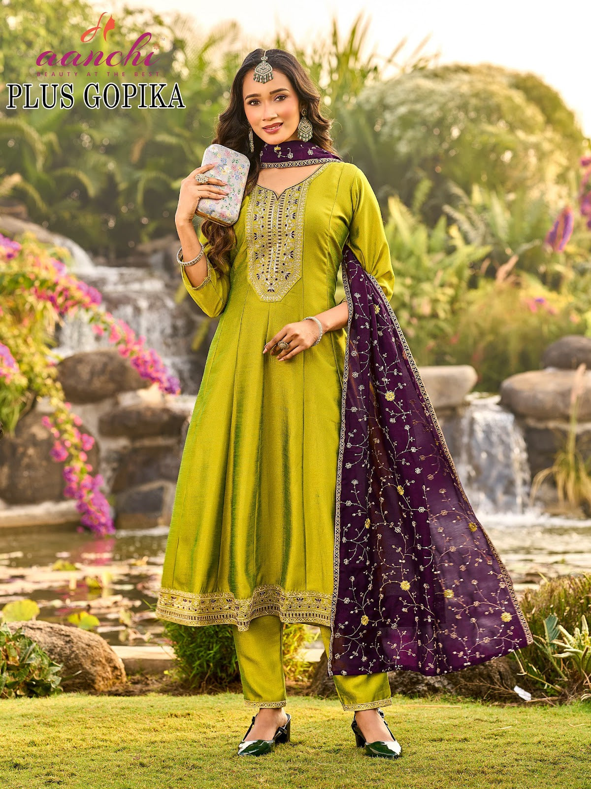 Plus Gopika Aanchi Vichitra Silk Readymade Anarkali Suits Wholesaler Gujarat