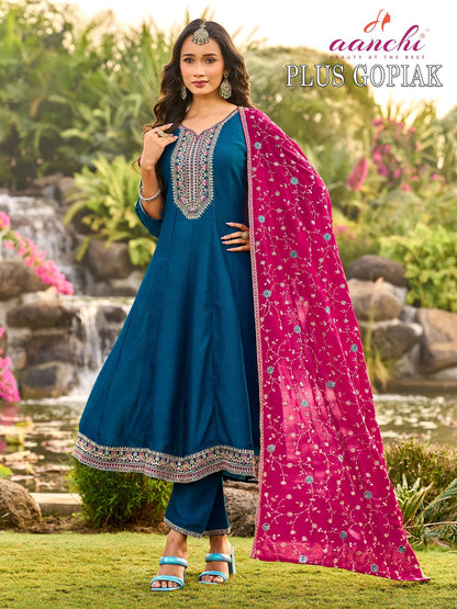 Plus Gopika Aanchi Vichitra Silk Readymade Anarkali Suits Wholesaler Gujarat