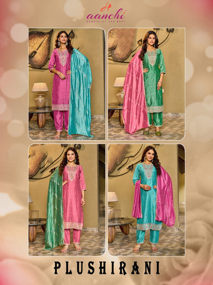 Plus Hirani Aanchi Vichitra Silk Readymade Pant Style Suits Wholesale