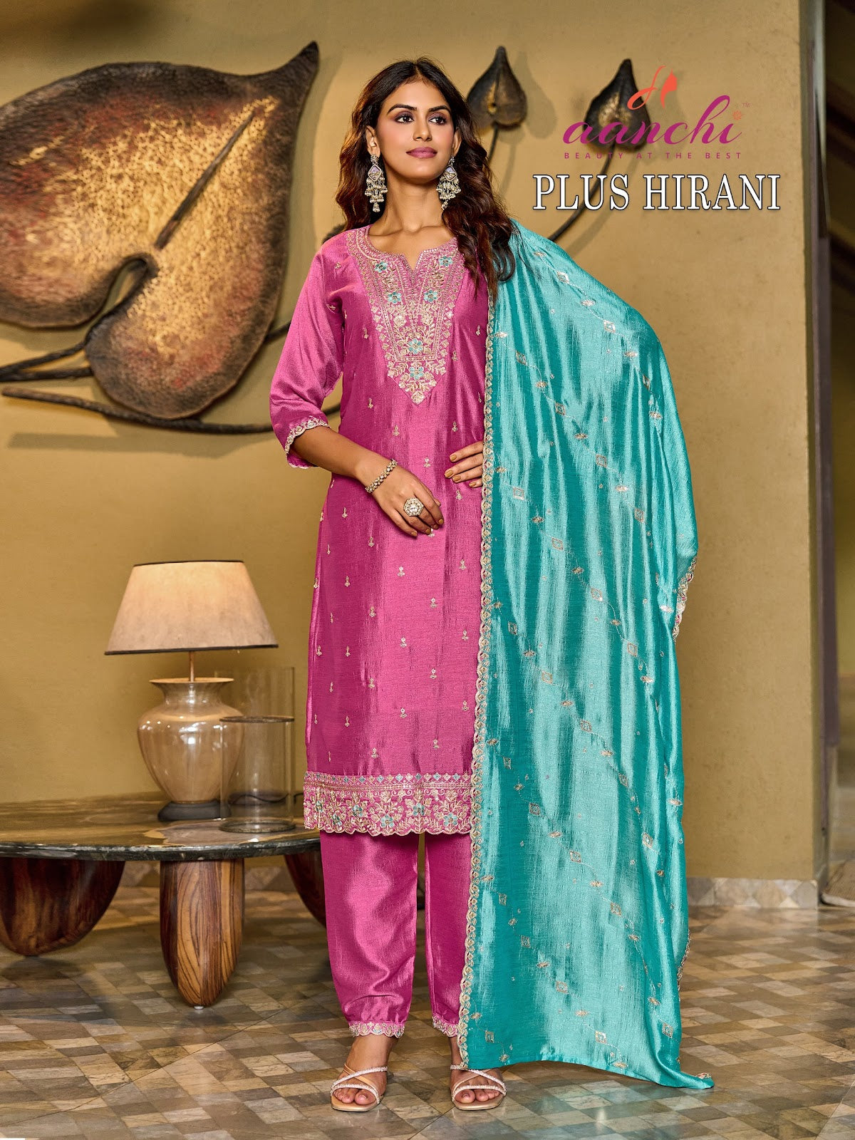 Plus Hirani Aanchi Vichitra Silk Readymade Pant Style Suits Wholesale