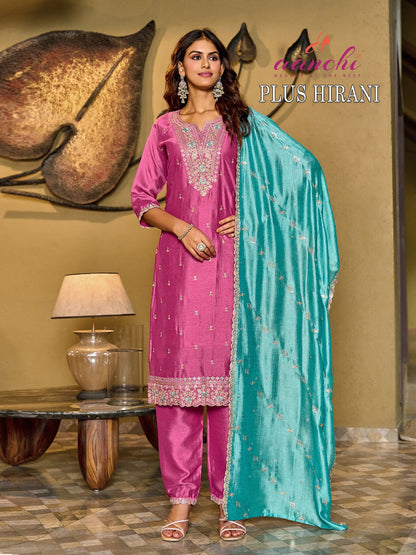 Plus Hirani Aanchi Vichitra Silk Readymade Pant Style Suits Wholesale
