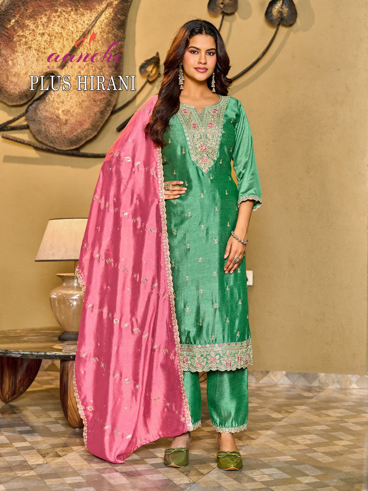 Plus Hirani Aanchi Vichitra Silk Readymade Pant Style Suits Wholesale