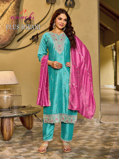 Plus Hirani Aanchi Vichitra Silk Readymade Pant Style Suits Wholesale