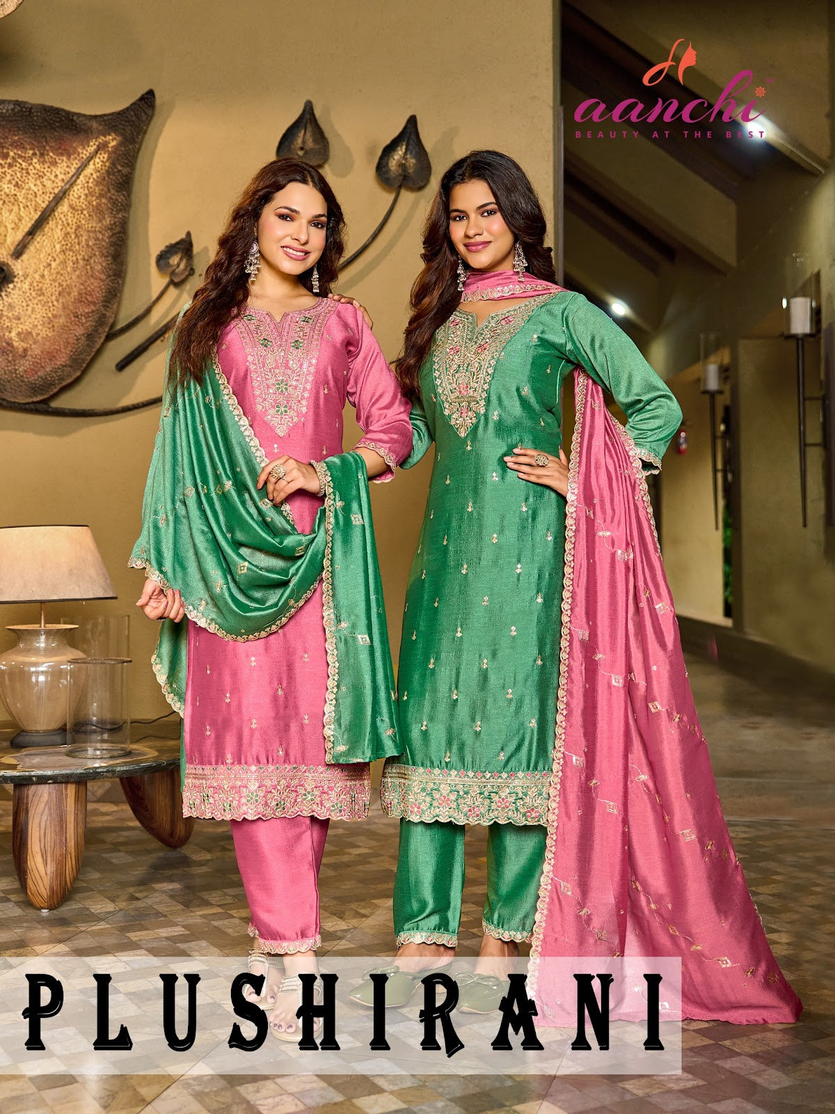 Plus Hirani Aanchi Vichitra Silk Readymade Pant Style Suits Wholesale