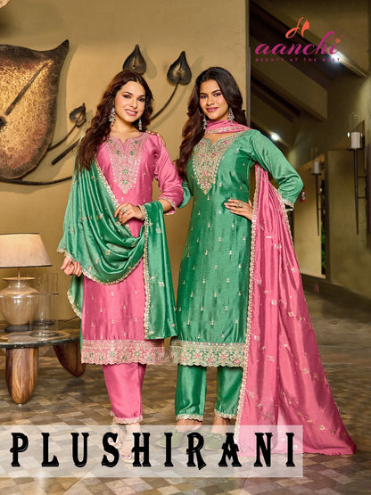 Plus Hirani Aanchi Vichitra Silk Readymade Pant Style Suits Wholesale