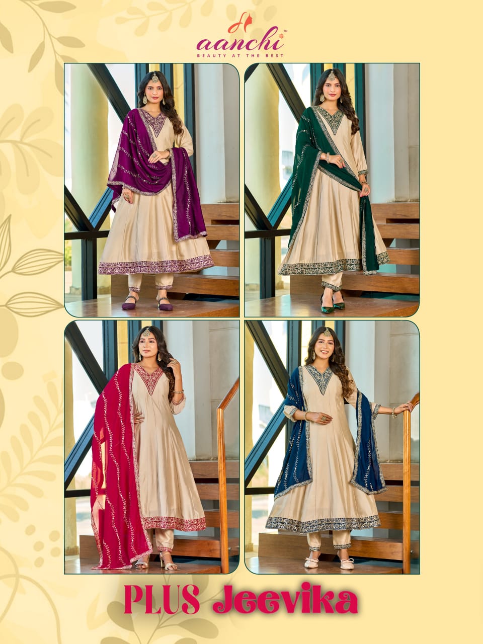 Plus Jeevika Aanchi Vichitra Silk Readymade Anarkali Suits Supplier India