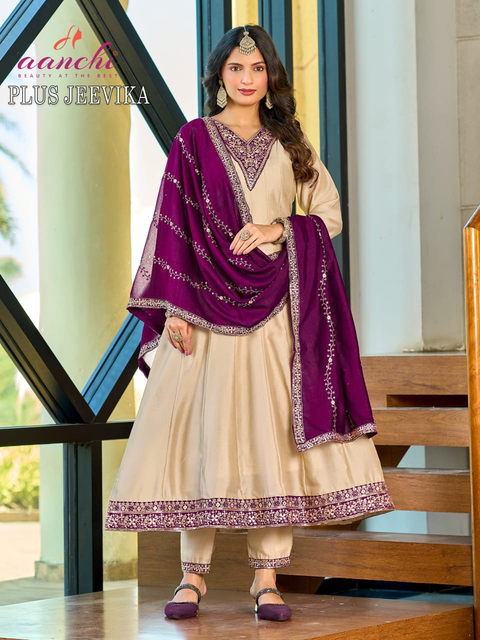 Plus Jeevika Aanchi Vichitra Silk Readymade Anarkali Suits Supplier India