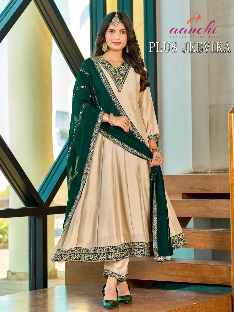 Plus Jeevika Aanchi Vichitra Silk Readymade Anarkali Suits Supplier India