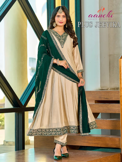 Plus Jeevika Aanchi Vichitra Silk Readymade Anarkali Suits Supplier India