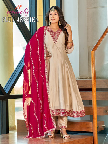 Plus Jeevika Aanchi Vichitra Silk Readymade Anarkali Suits Supplier India