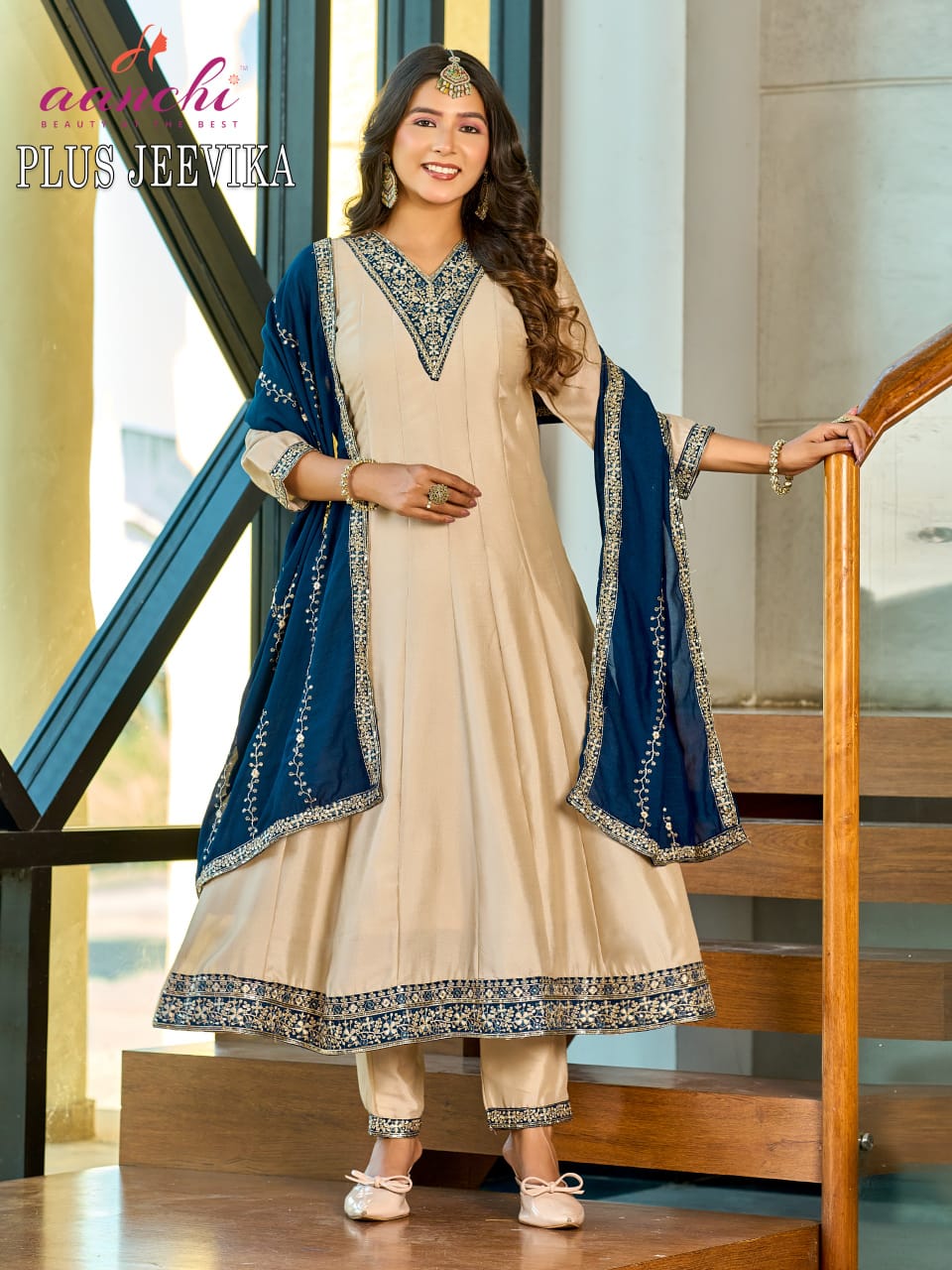 Plus Jeevika Aanchi Vichitra Silk Readymade Anarkali Suits Supplier India