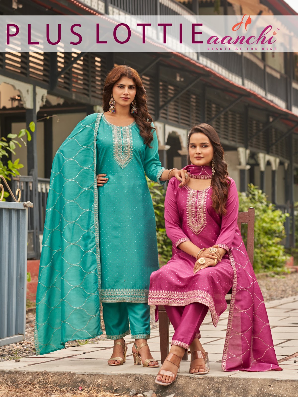 Plus Lottie Aanchi Vichitra Silk Readymade Pant Style Suits Exporter