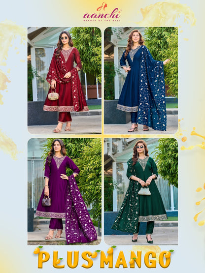 Plus Mango Aanchi Vichitra Silk Readymade Anarkali Suits Wholesaler Gujarat