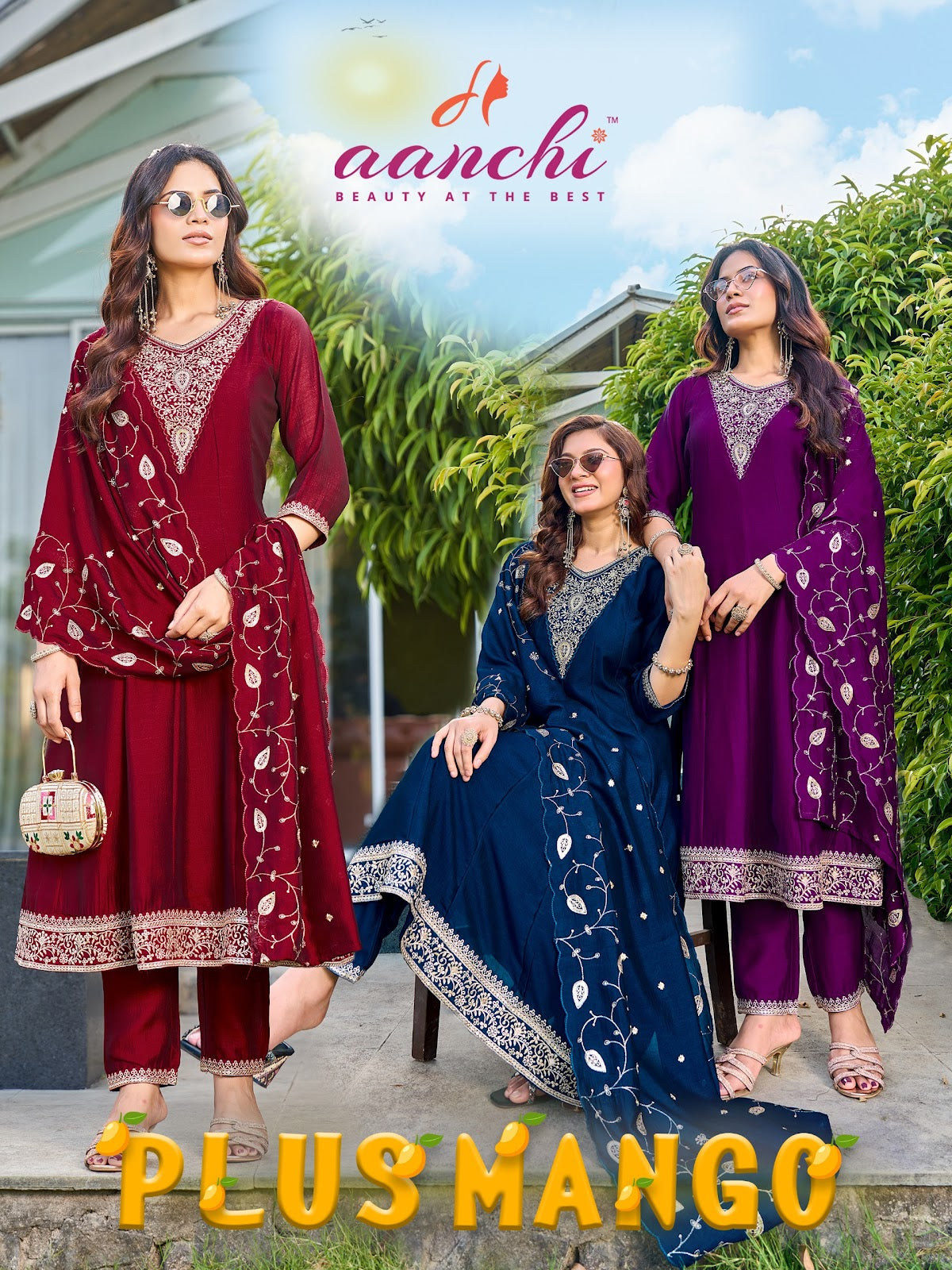 Plus Mango Aanchi Vichitra Silk Readymade Anarkali Suits Wholesaler Gujarat