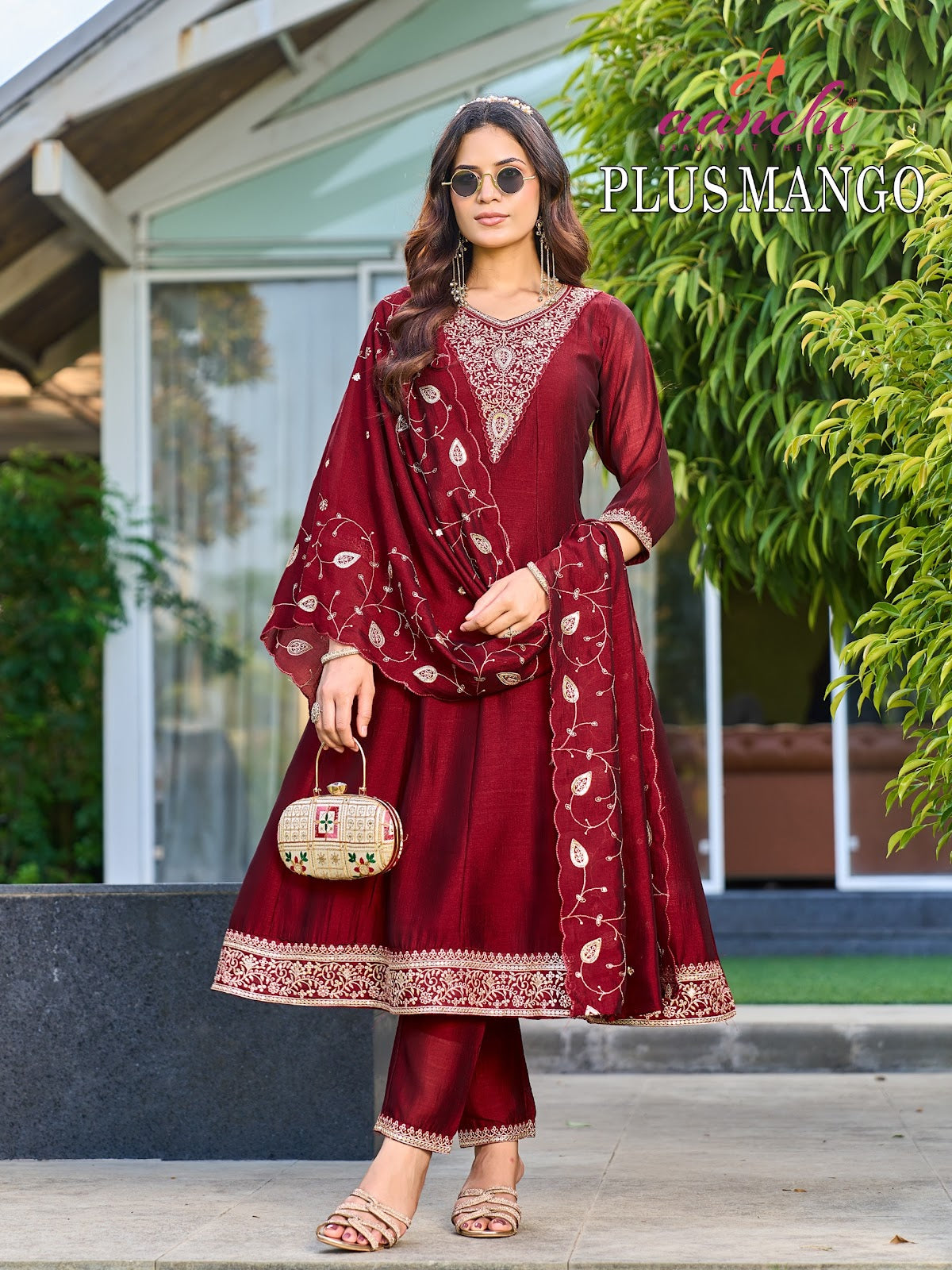 Plus Mango Aanchi Vichitra Silk Readymade Anarkali Suits Wholesaler Gujarat