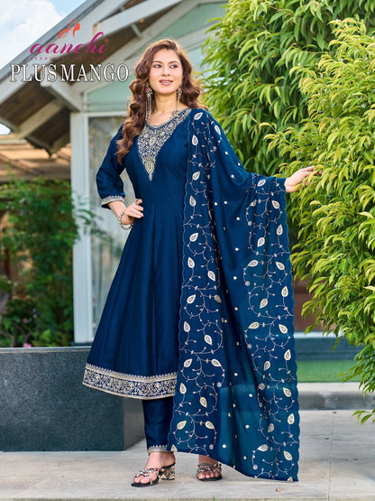 Plus Mango Aanchi Vichitra Silk Readymade Anarkali Suits Wholesaler Gujarat