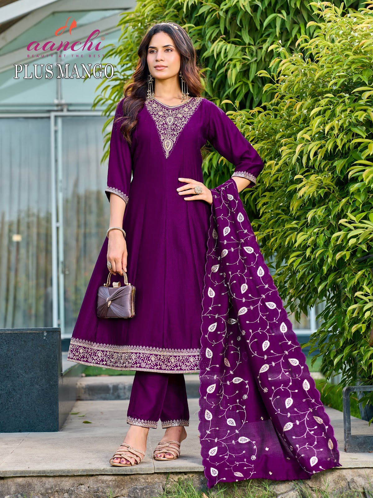 Plus Mango Aanchi Vichitra Silk Readymade Anarkali Suits Wholesaler Gujarat