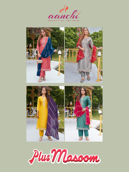 Plus Masoom Aanchi Silk Readymade Pant Style Suits Wholesale