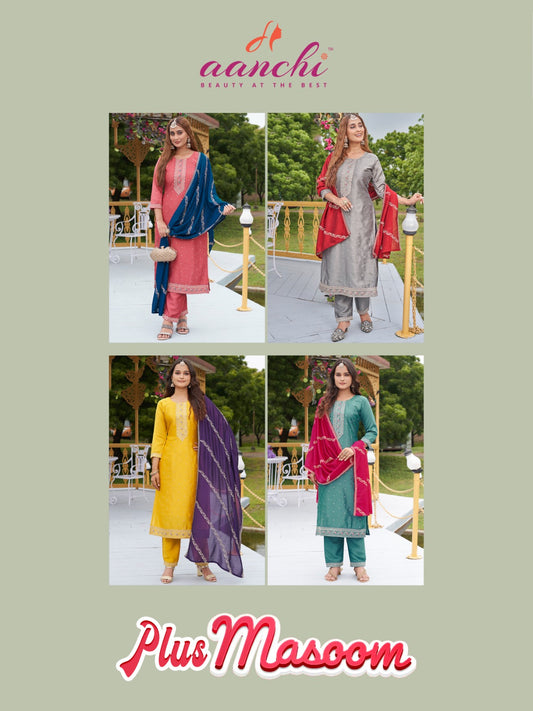 Plus Masoom Aanchi Silk Readymade Pant Style Suits Wholesale