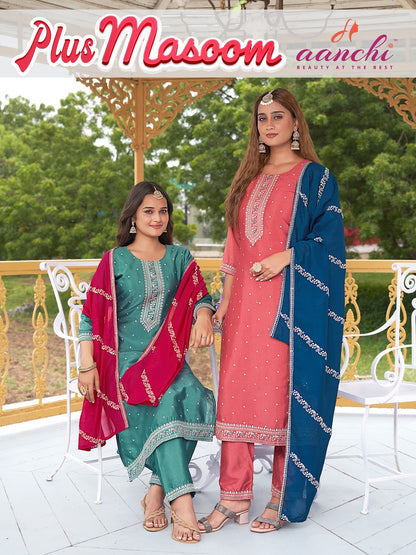 Plus Masoom Aanchi Silk Readymade Pant Style Suits Wholesale