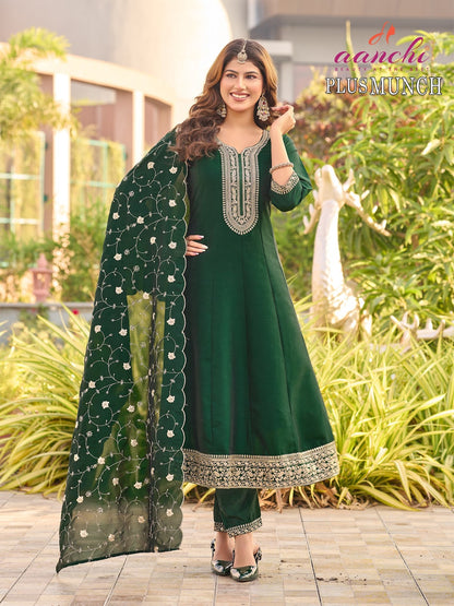Plus Munch Aanchi Crystal Silk Readymade Anarkali Suits Exporter India