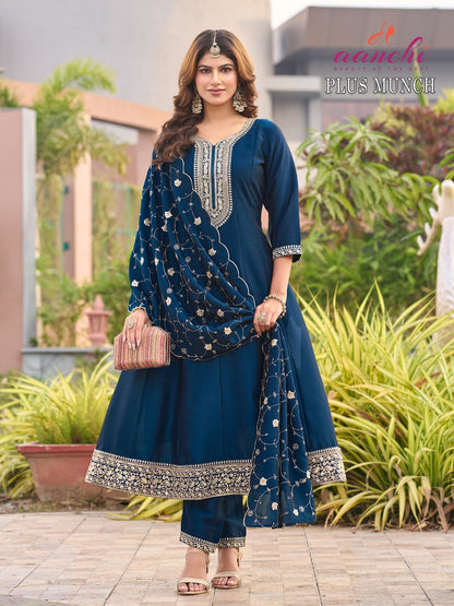 Plus Munch Aanchi Crystal Silk Readymade Anarkali Suits Exporter India