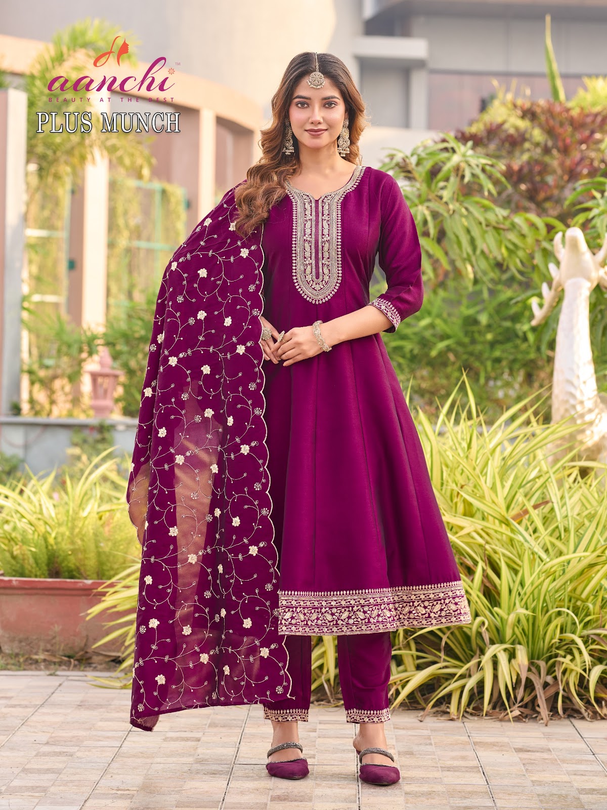 Plus Munch Aanchi Crystal Silk Readymade Anarkali Suits Exporter India