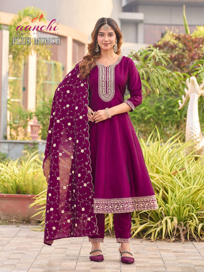 Plus Munch Aanchi Crystal Silk Readymade Anarkali Suits Exporter India