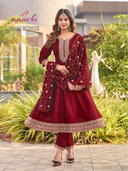 Plus Munch Aanchi Crystal Silk Readymade Anarkali Suits Exporter India
