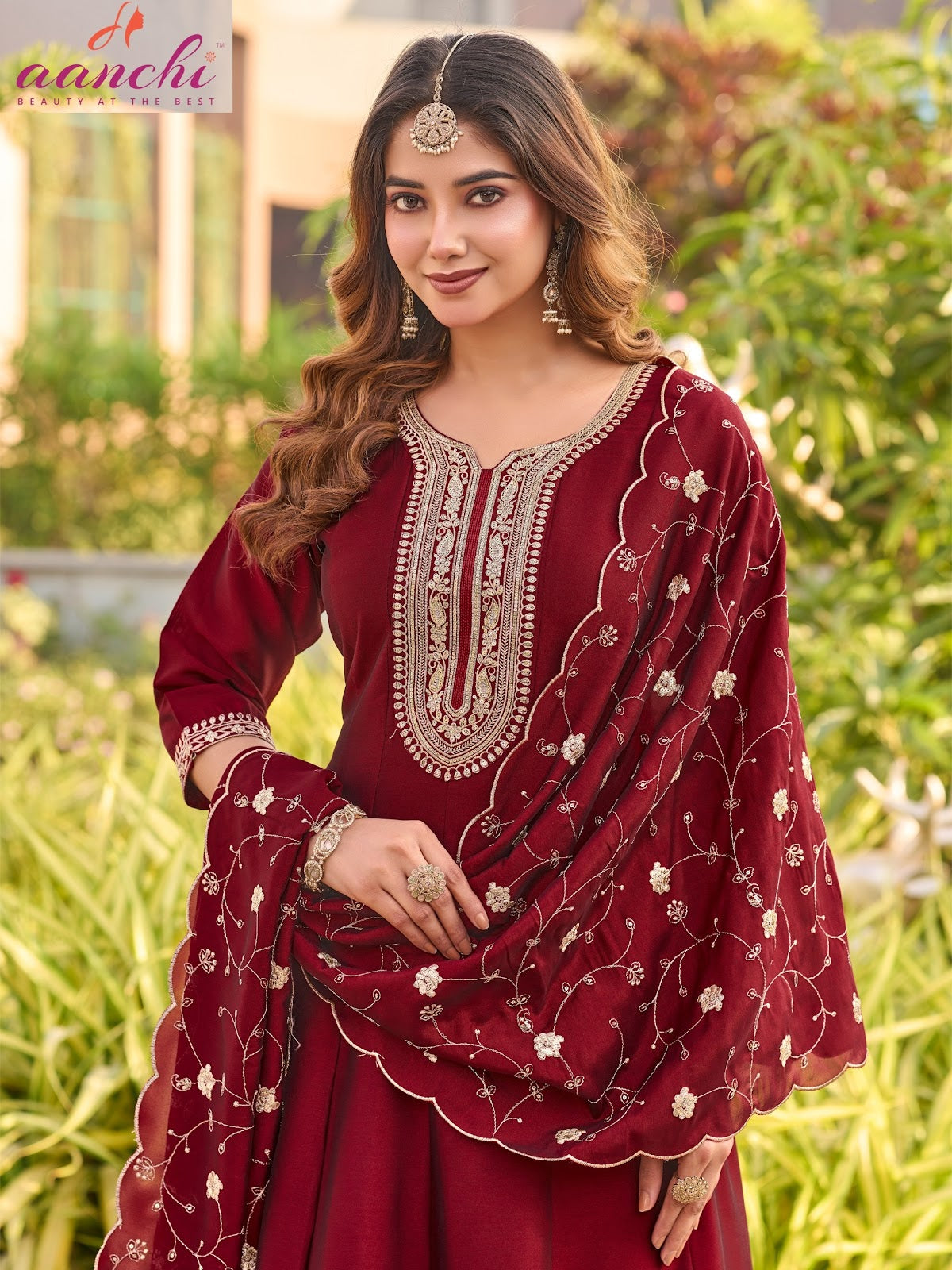 Plus Munch Aanchi Crystal Silk Readymade Anarkali Suits Exporter India