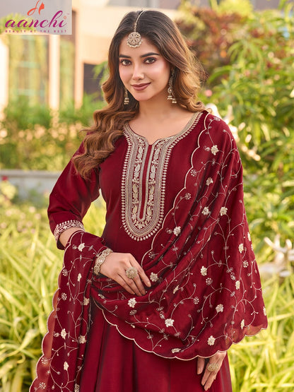 Plus Munch Aanchi Crystal Silk Readymade Anarkali Suits Exporter India