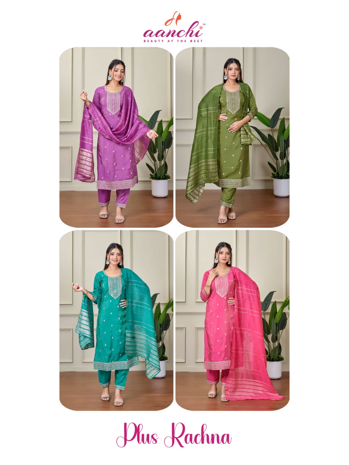 Plus Rachna Aanchi Roman Simmer Readymade Pant Style Suits Wholesaler