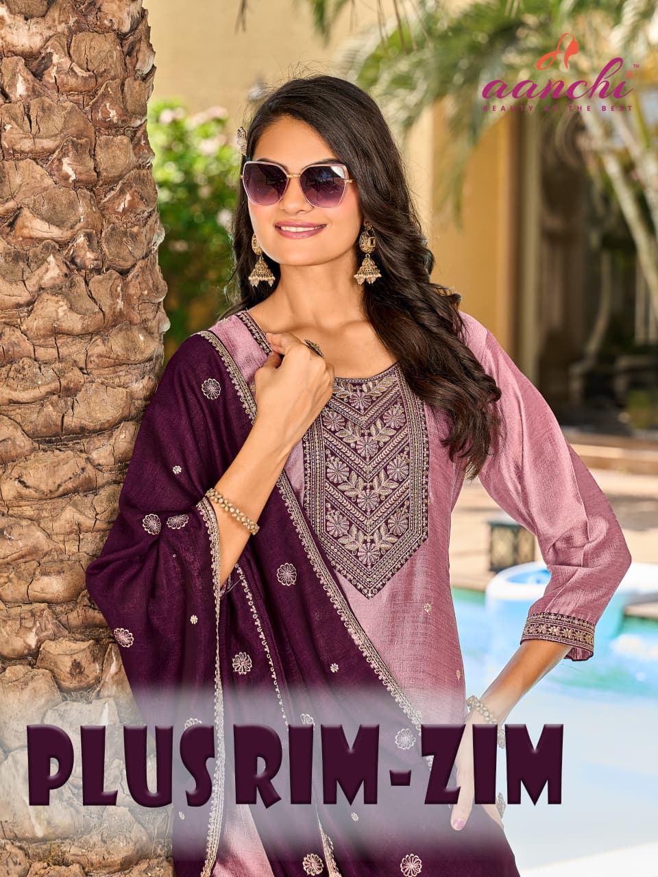 Plus Rim Zim Aanchi Vichitra Silk Readymade Pant Style Suits Exporter Ahmedabad