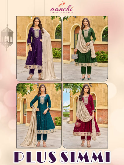 Plus Simmi Aanchi Vichitra Silk Readymade Anarkali Suits Manufacturer Gujarat