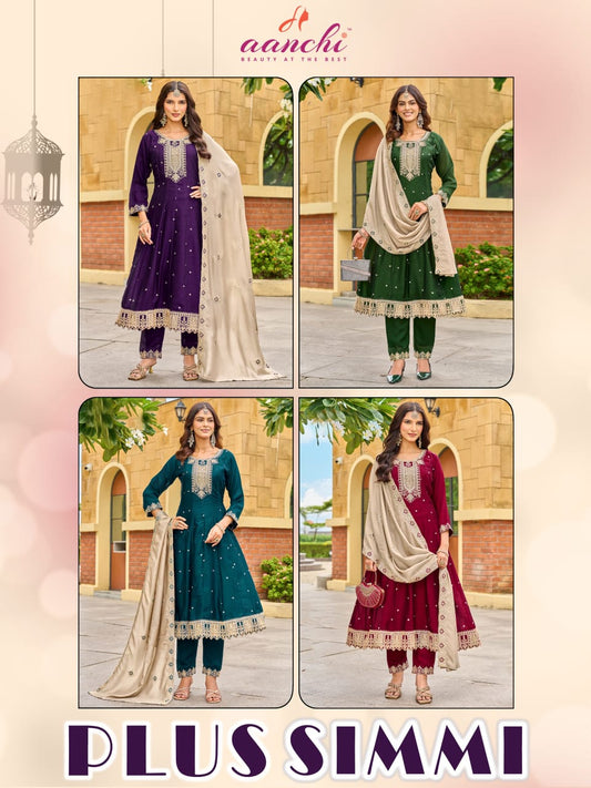Plus Simmi Aanchi Vichitra Silk Readymade Anarkali Suits Manufacturer Gujarat