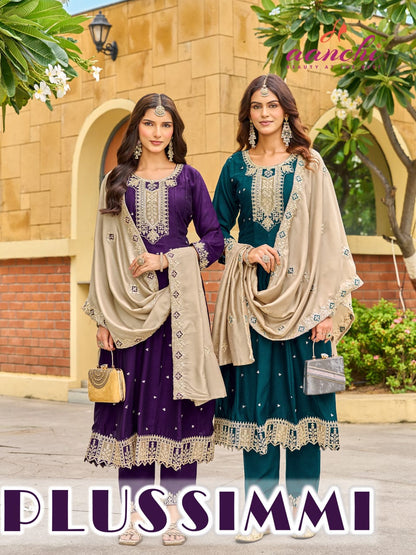 Plus Simmi Aanchi Vichitra Silk Readymade Anarkali Suits Manufacturer Gujarat