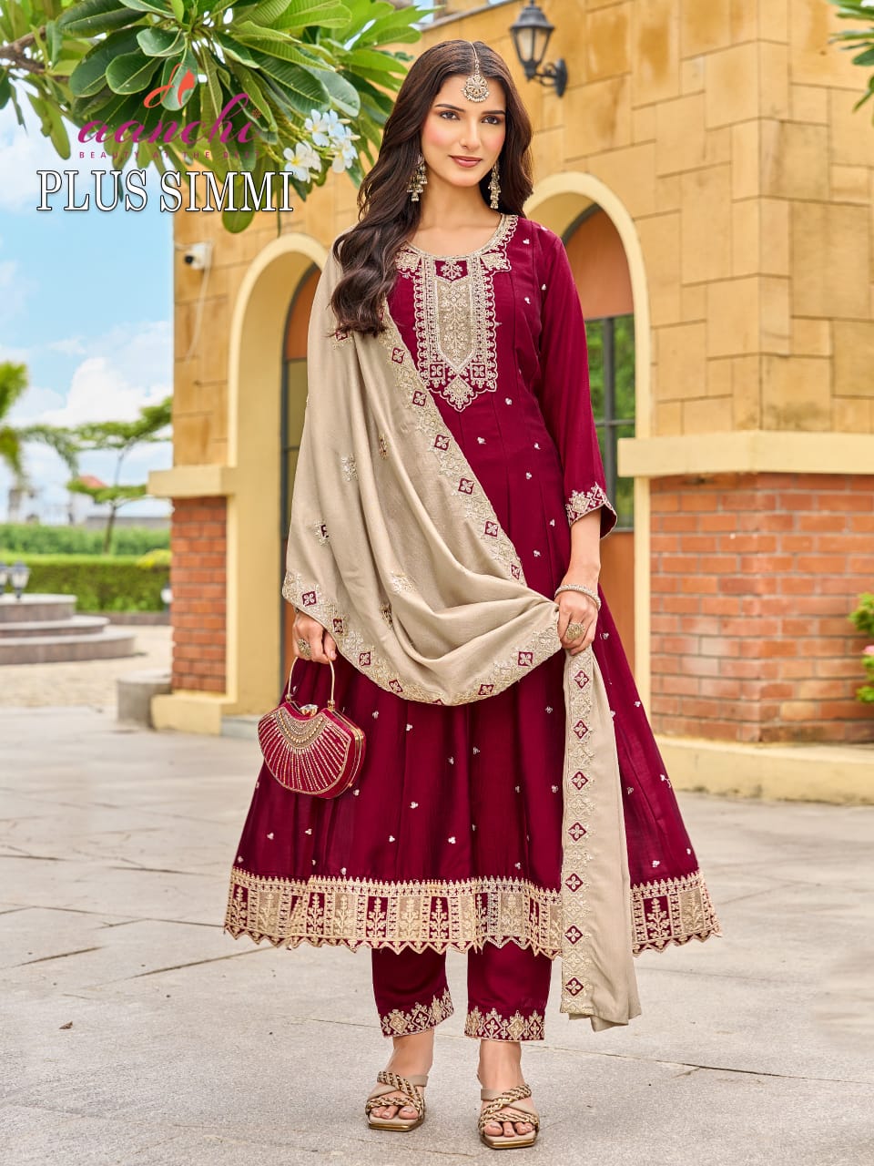 Plus Simmi Aanchi Vichitra Silk Readymade Anarkali Suits Manufacturer Gujarat