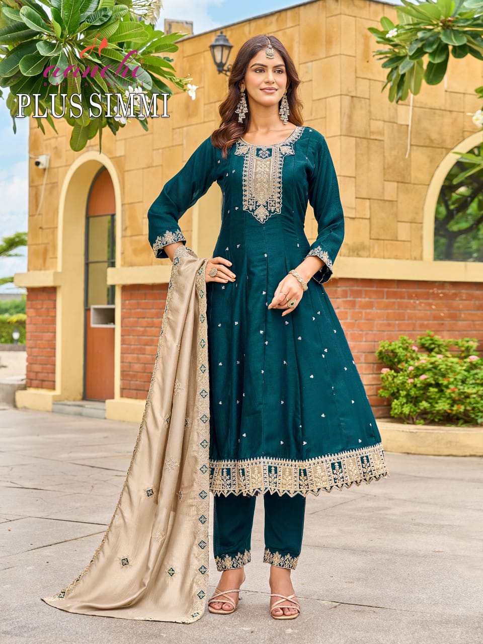 Plus Simmi Aanchi Vichitra Silk Readymade Anarkali Suits Manufacturer Gujarat