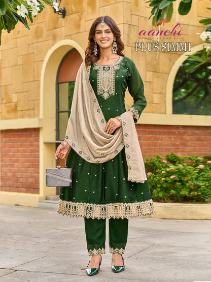 Plus Simmi Aanchi Vichitra Silk Readymade Anarkali Suits Manufacturer Gujarat