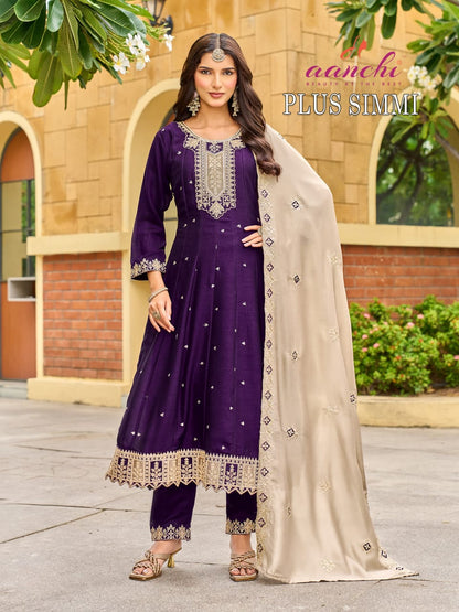 Plus Simmi Aanchi Vichitra Silk Readymade Anarkali Suits Manufacturer Gujarat