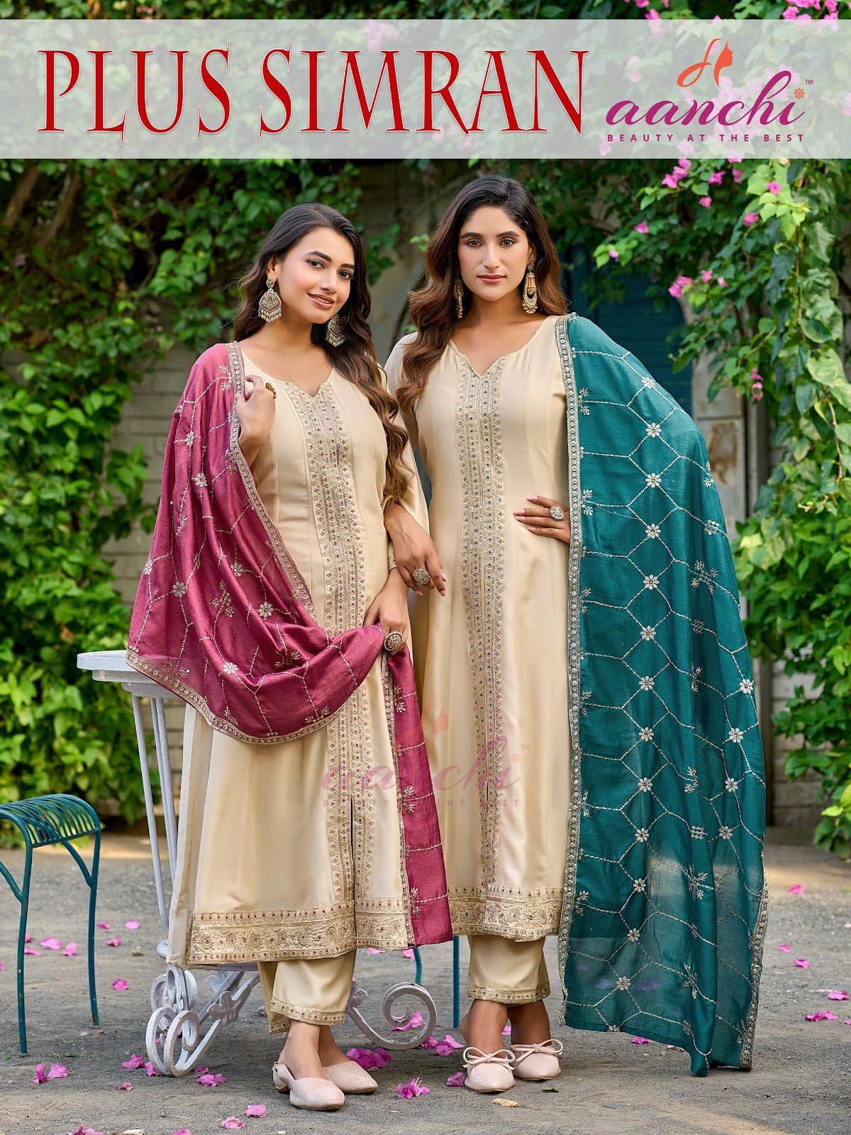 Plus Simran Aanchi Vichitra Silk Readymade Anarkali Suits Wholesale Price