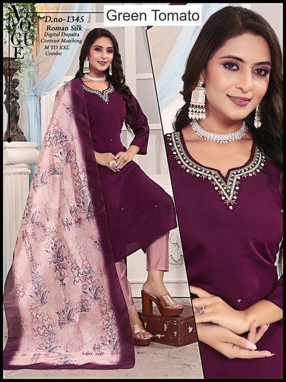 Plus Size 060925 Green Tomato Roman Silk Readymade Pant Style Suits Wholesale