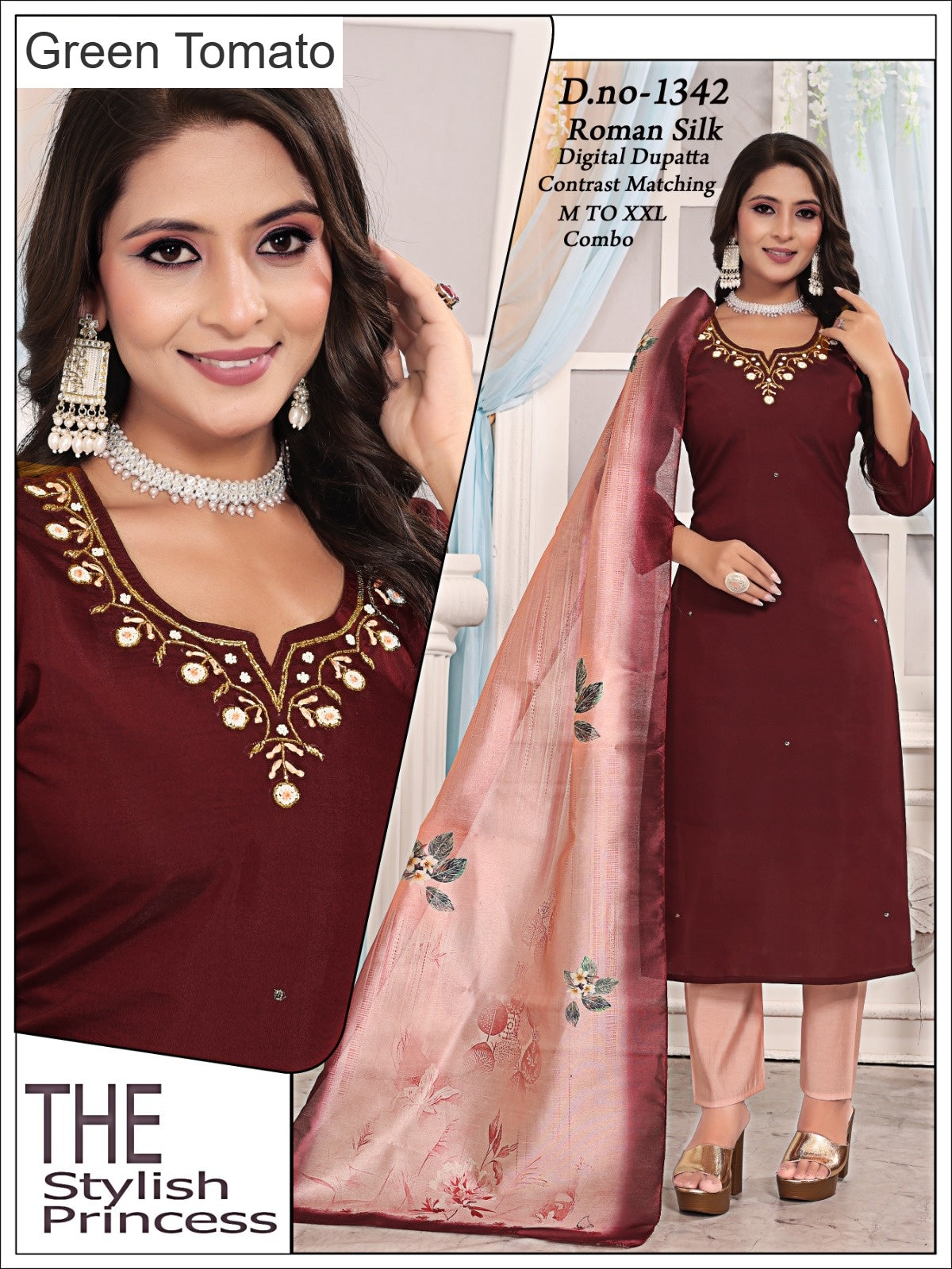 Plus Size 060925 Green Tomato Roman Silk Readymade Pant Style Suits Wholesale