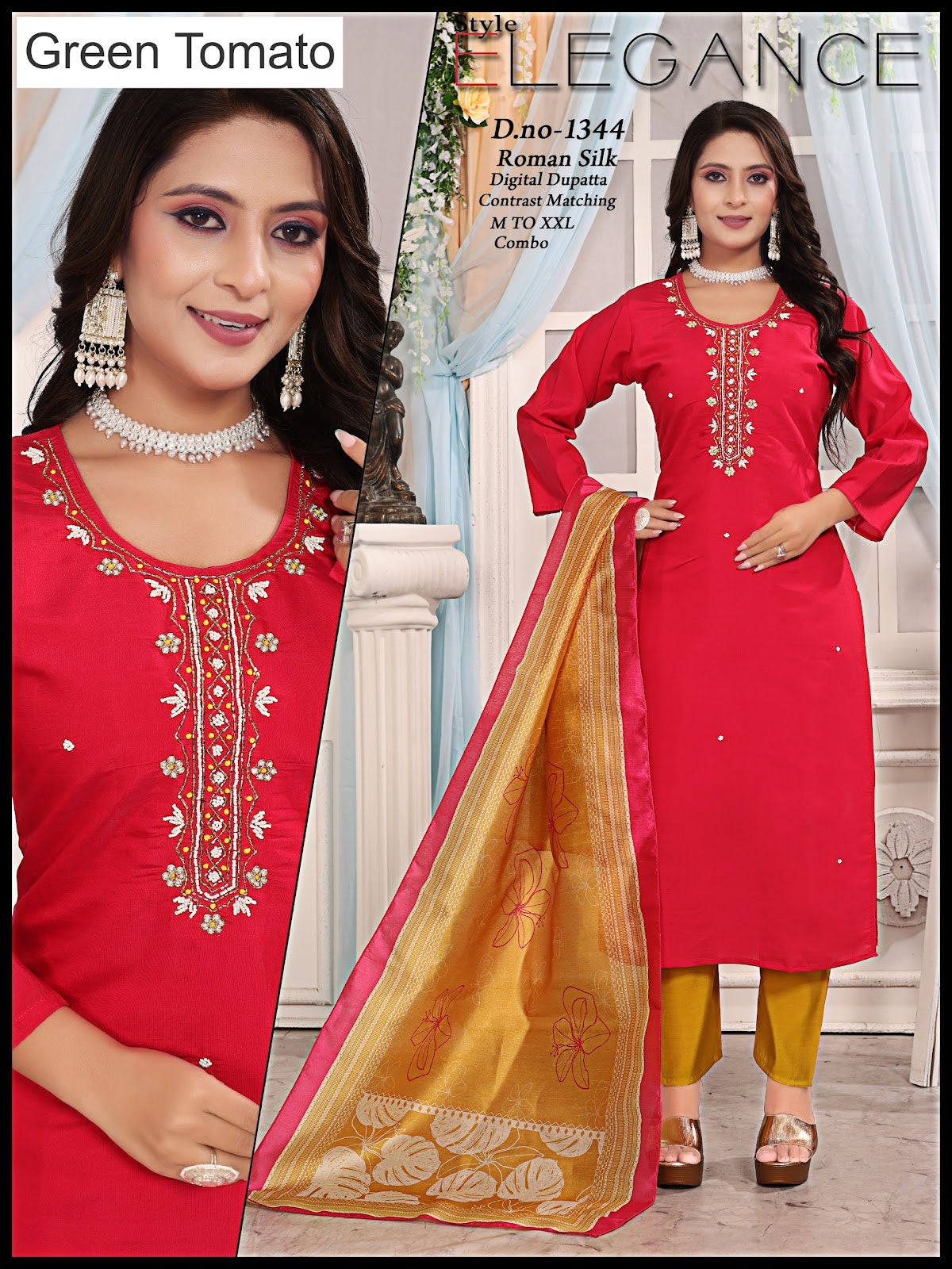 Plus Size 060925 Green Tomato Roman Silk Readymade Pant Style Suits Wholesale