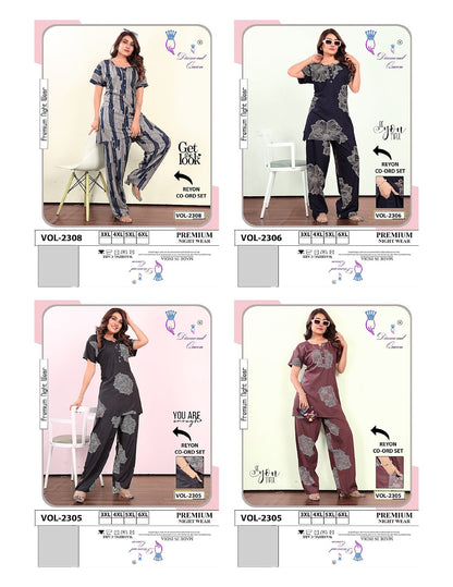 Plus Size 1310 Diamond Queen Reyon Co Ord Set Exporter Ahmedabad