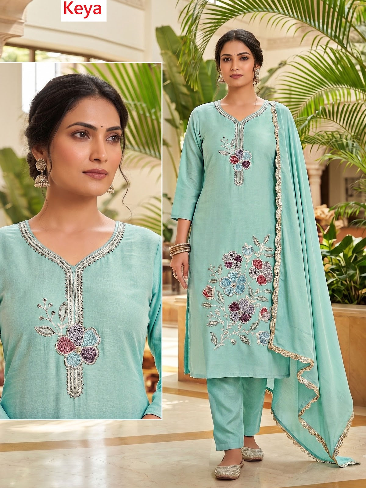 Plus Size 2408 Keya Chanderi Readymade Pant Style Suits Supplier Gujarat